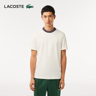 【LACOSTE】男裝-配色皮克領T恤(米白色)