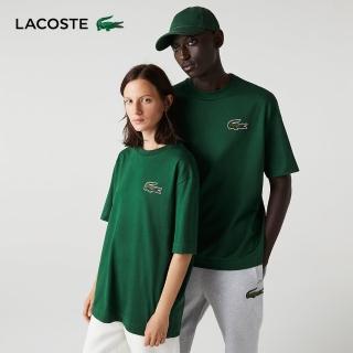【LACOSTE】中性款-寬鬆版鱷魚Logo有機棉短袖T恤(深綠色)
