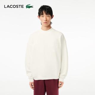 【LACOSTE】男裝-Oversize同色刺繡大學T(米色)