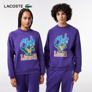 【LACOSTE】中性款-寬鬆長袖慢跑運動衫(紫色)