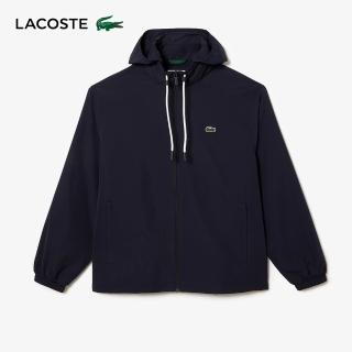【LACOSTE】男裝-短版可拆兜帽夾克(深藍色)