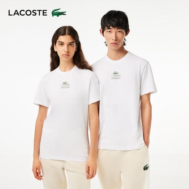 【LACOSTE】中性-鱷魚LOGO印花棉質短袖T恤(白色)