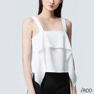 【iROO】白色性感荷葉邊經典設計無袖背心