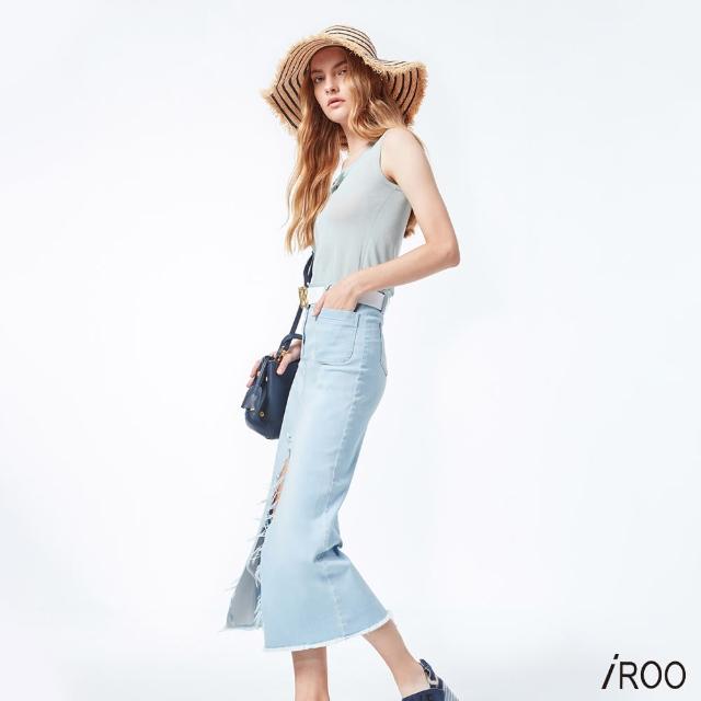 【iROO】淺藍開叉牛仔裙