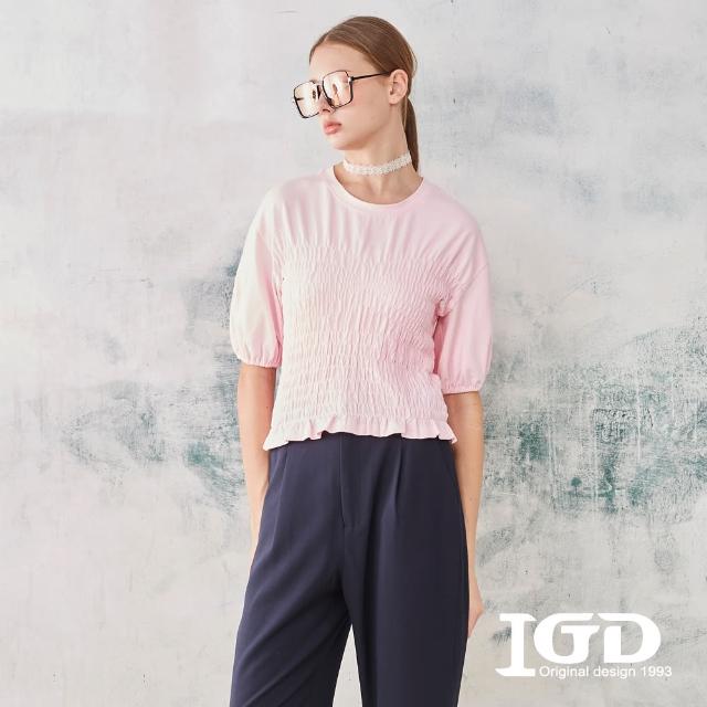 【IGD 英格麗】速達-網路獨賣款-短版抽皺造型上衣(粉色)