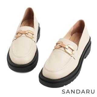 【SANDARU 山打努】樂福鞋 份量感金屬環釦厚底鞋(米)