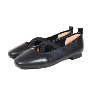 【viina】牛皮氣質芭蕾風平底鞋-黑(平底娃娃鞋)