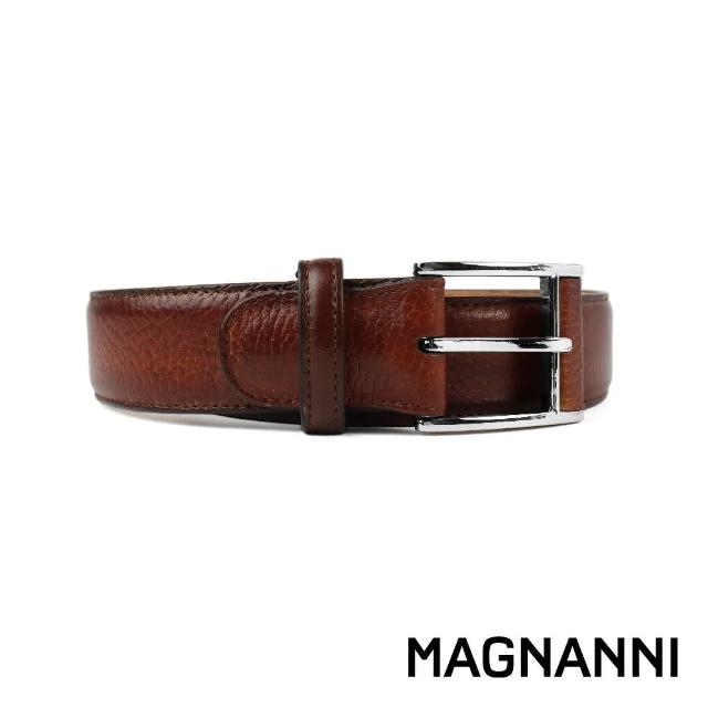 【MAGNANNI】義大利荔枝紋針扣式皮帶 棕色(ZM575-COG)