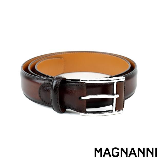 【MAGNANNI】義大利素面刷色針扣式皮帶 摩卡棕(ZM532-MBR)