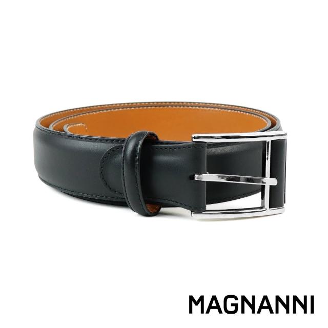 【MAGNANNI】義大利素面針扣式皮帶 黑色(ZM571-BL)
