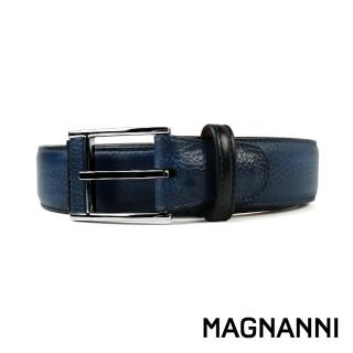 【MAGNANNI】義大利荔枝紋針扣式皮帶 海軍藍(ZM572-NA)