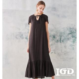 【IGD 英格麗】速達-網路獨賣款-浪漫緹花長洋裝(黑色)