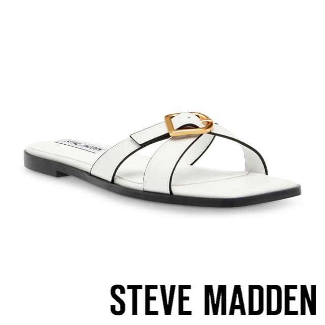 【STEVE MADDEN】HEARTFELT 金屬扣環交叉帶拖鞋(白色)
