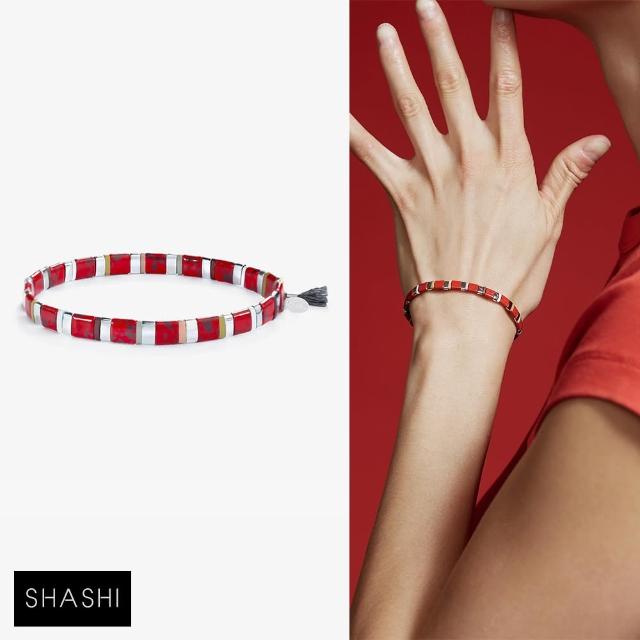 【SHASHI】紐約品牌 Tilu Vivian 簡約金塊手鍊 彈性手鍊 銀色X紅色(彈性手鍊)