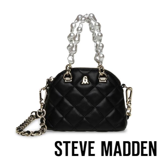 【STEVE MADDEN】BCONNIE 不規則珍珠菱格手提包(黑色)