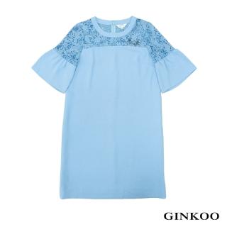 【GINKOO 俊克】蕾絲波浪袖連身裙