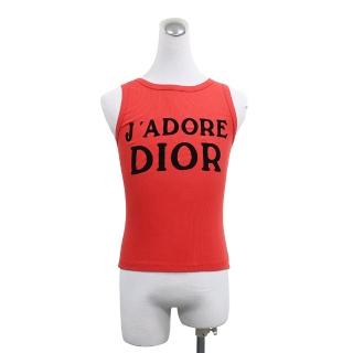【Dior 迪奧】Dior細絨貼布LOGO棉混萊卡無袖背心(女款/紅)