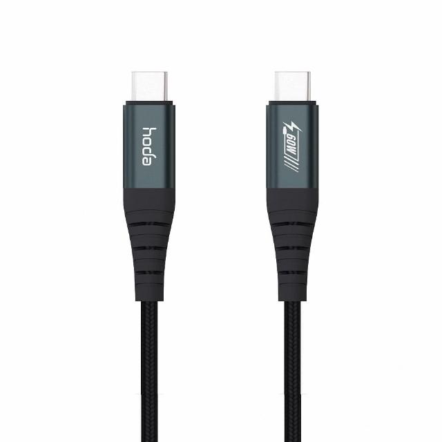 【hoda】USB-C to USB-C 60W/3A W3尼龍編織快速充電傳輸線 200cm(黑色)