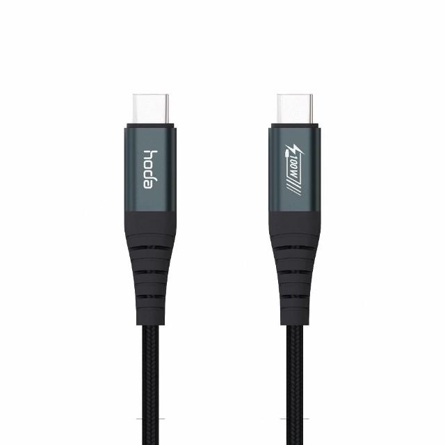 【hoda】USB-C to USB-C 100W/5A W3尼龍編織快速充電傳輸線 120cm(黑色)
