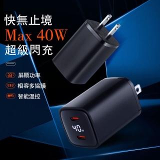 【LineQ】PD3.0氮化鎵40W數顯USB-C雙孔快充電源充電器(type-c)