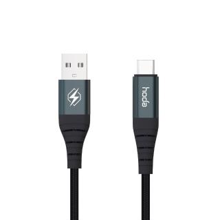 【hoda】USB-A to USB-C W3 尼龍編織 3A快速充電傳輸線 200cm(黑色)