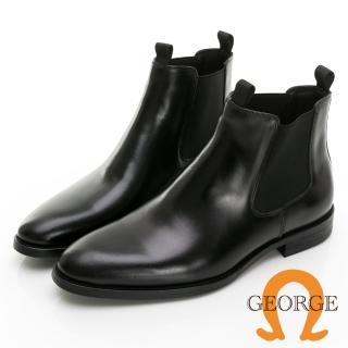 【GEORGE 喬治皮鞋】時尚刷色亮面尖頭切爾西短靴 -黑 336003BW10