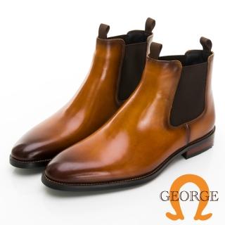 【GEORGE 喬治皮鞋】時尚刷色亮面尖頭切爾西短靴 -棕 336003BW24
