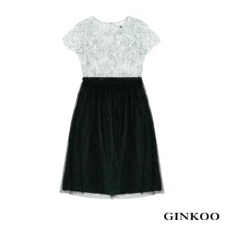 【GINKOO 俊克】蕾絲雪紡連身洋裝