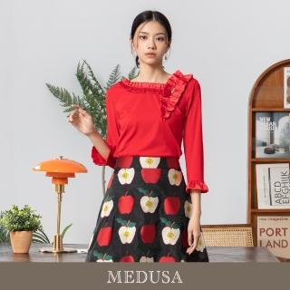 【MEDUSA 曼度莎】現貨-緞面抽褶裝飾紅上衣（M-XL）｜女上衣 長袖上衣(201-5060A)