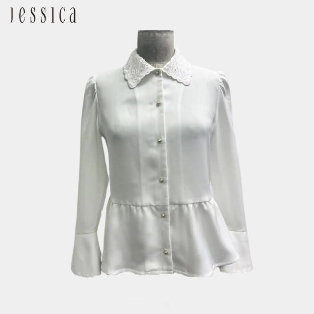 【JESSICA】氣質收腰荷葉邊雪紡長袖襯衫235301