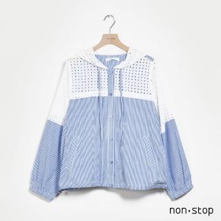【non-stop】蕾絲拼接條紋連帽襯衫-2色