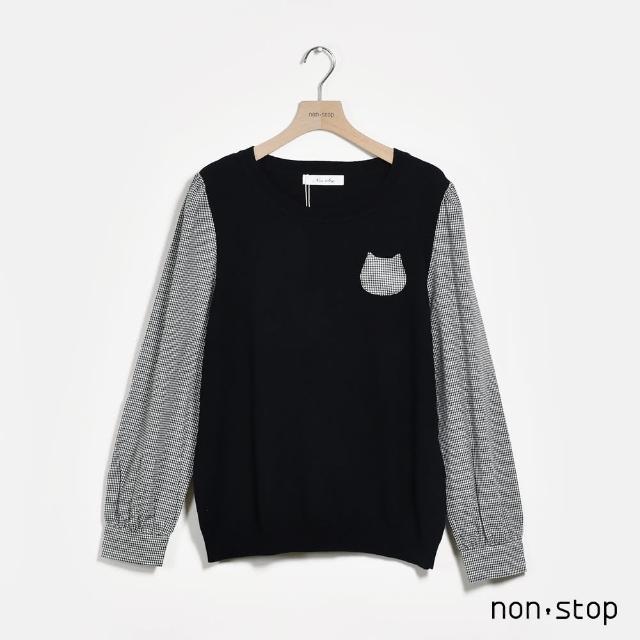 【non-stop】格紋接袖針織衫-2色
