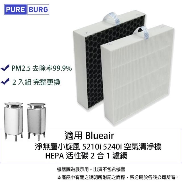 【PUREBURG】適用Blueair 5210i 5240i 5210 5240空氣清淨機  副廠HEPA活性碳2合1濾網(完整更換2入組)