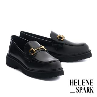 【HELENE_SPARK】復古時尚馬銜釦全真皮樂福厚底鞋(黑)