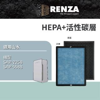【RENZA】適用Sansui 山水 SAP-2258 SAP-5588 空氣清淨機(2合1HEPA+活性碳濾網 濾芯)