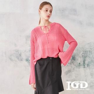 【IGD 英格麗】速達-網路獨賣款-蕾絲織紋針織上衣(粉色)