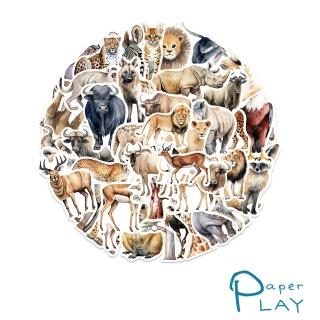 【Paper Play】創意多用途防水貼紙-卡通非洲動物塗鴉 50枚入(防水貼紙 行李箱貼紙 手機貼紙 水壺貼紙)