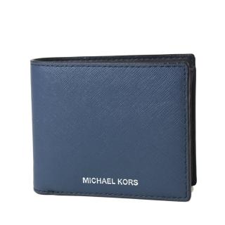 【Michael Kors】男款 燙印LOGO防刮零錢袋短夾-藍色