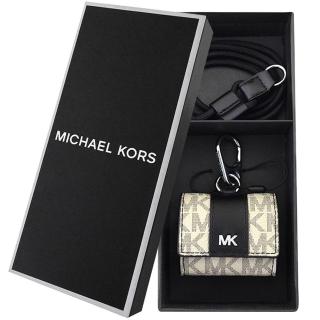 【Michael Kors】LOGO PVC AirPods Pro收納盒/小掛包禮盒-附可拆式掛帶(黑色)