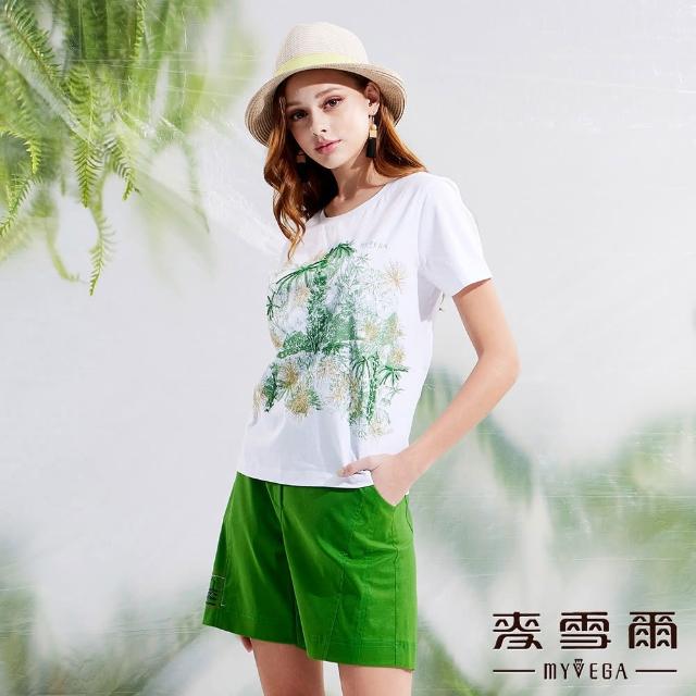 【MYVEGA 麥雪爾】植物印花小縫珠造型T恤-白(2024春夏新品)