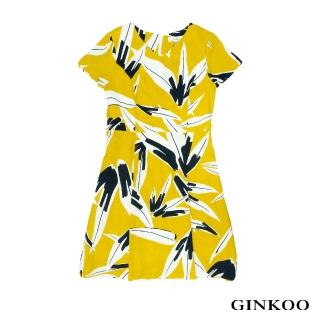 【GINKOO 俊克】V領熱帶印花短袖洋裝