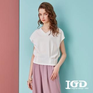【IGD 英格麗】速達-網路獨賣款-華夫格V領上衣(白色)