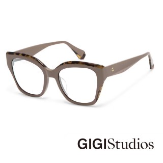 【GIGI Studios】幾何曲線粗框貓眼光學眼鏡(奶茶棕 - POPPY-67322/0)