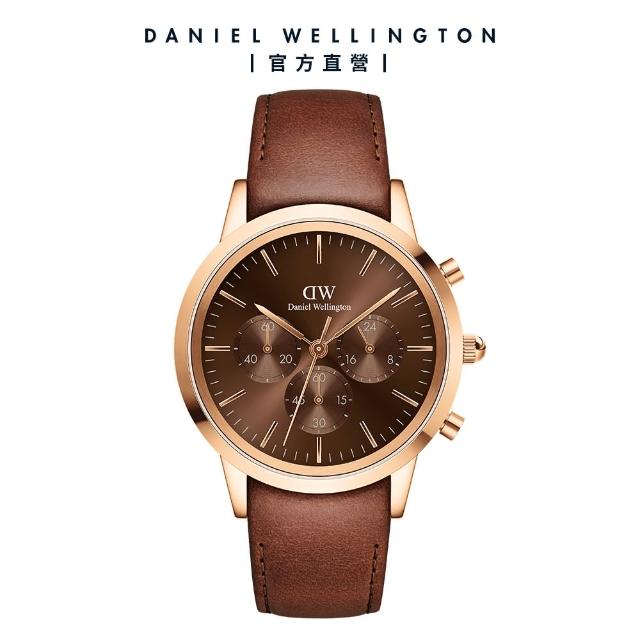 Daniel Wellington】DW 手錶Iconic Chronograph 42ｍｍ琥珀棕三眼皮革