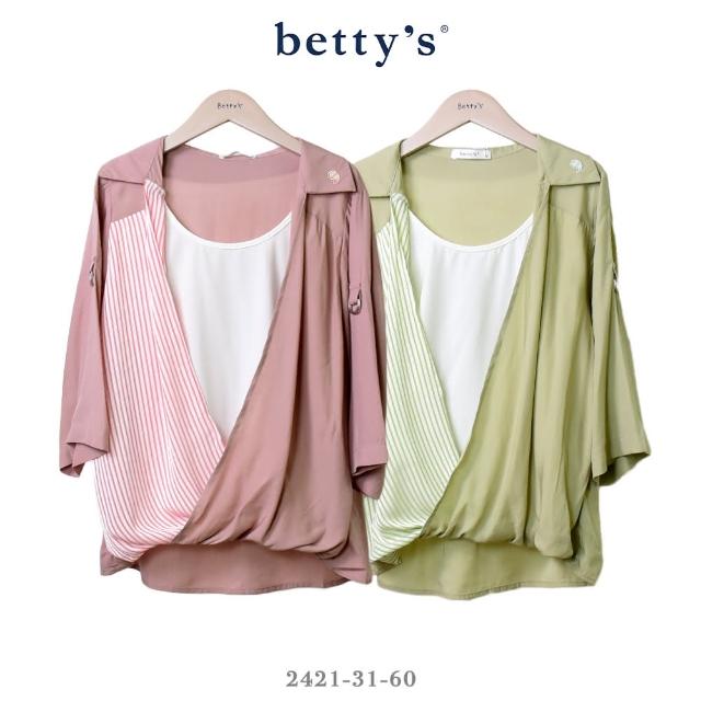 【betty’s 貝蒂思】假兩件條紋斜接七分袖上衣(共二色)