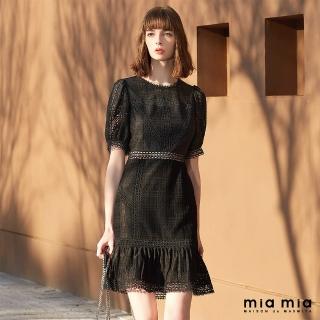 【mia mia】蕾絲繡花小澎袖短洋裝