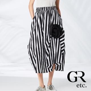 【GLORY21】品牌魅力款-etc.俏麗條紋立體花朵鬆緊長裙(黑色)