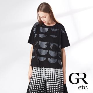 【GLORY21】品牌魅力款-etc.高含棉量圖騰印染傘狀圓領上衣(黑色)