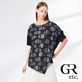 【GLORY21】品牌魅力款-etc.純棉幾何印染不對稱圓領上衣(黑色)