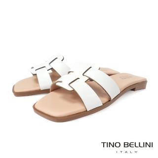 【TINO BELLINI 貝里尼】巴西進口典雅H型全真皮涼拖鞋FSQV006(白色)